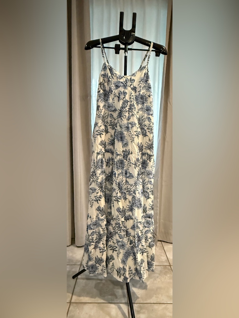 Taylor Blue and White Floral Tiered Maxi Skirt